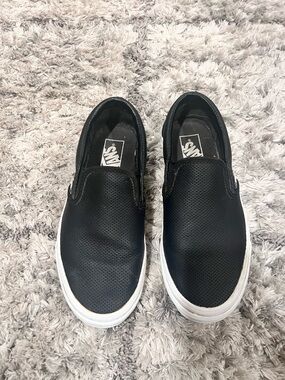 Vans Black Slip-On Perforated Leather Sneakers with White Sole